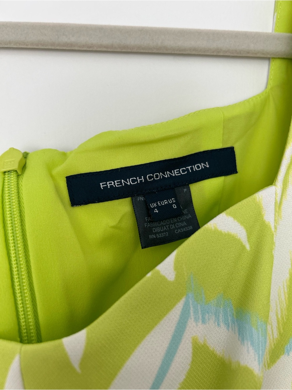 French Connection Lime Green Floral Puff-Sleeve Mini Dress - Picture 4 of 5